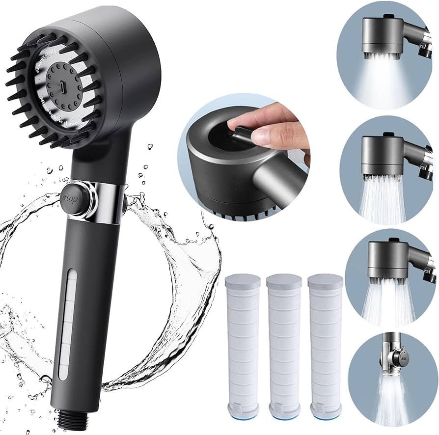 High-Pressure Shower Head + 4 Filters